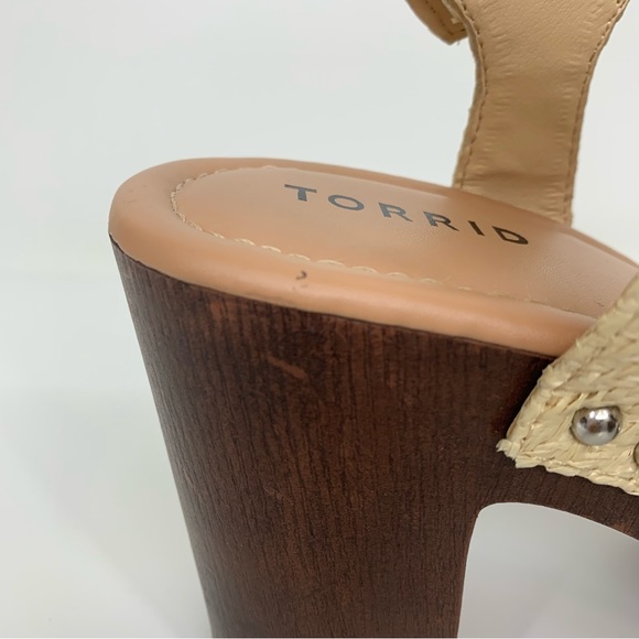 Torrid Natural Jute Brown Double Strap Wood Platform Heeled Sandals Size 9.5WW - Picture 8 of 14